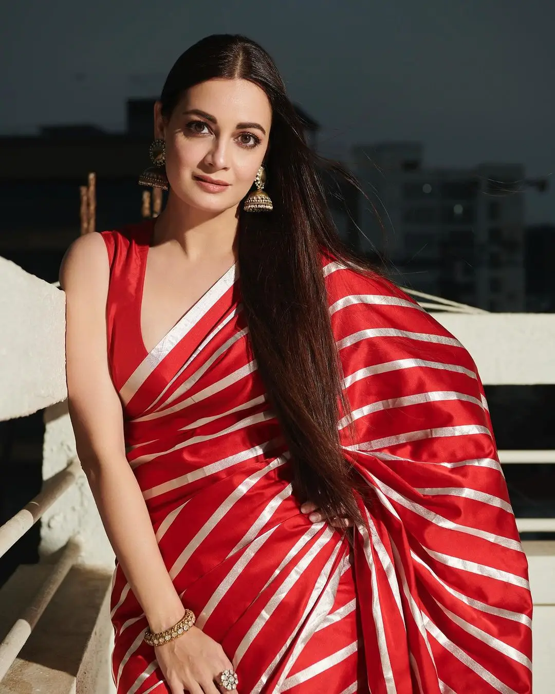 DIA MIRZA IN NORTH INDIAN TRADITIONAL RED SAREE BLOUSE